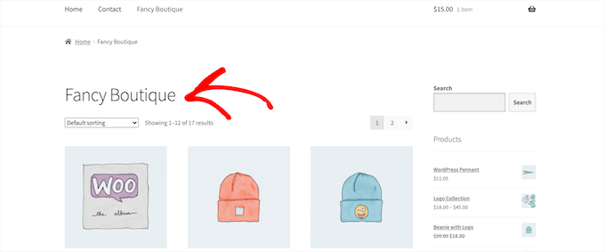 Exemplu de titlu nou pentru pagina magazinului