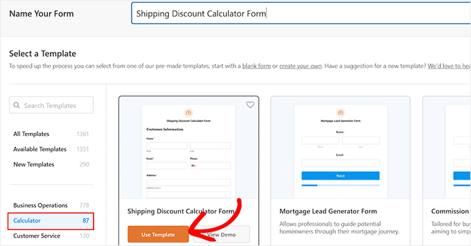 Choose the shipping discount calculator form template Choose the shipping discount calculator form template