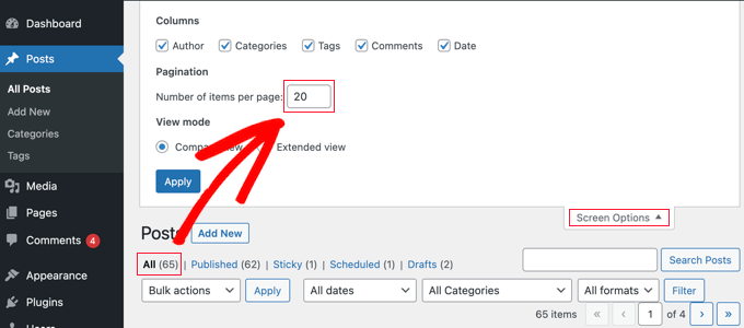 Assicurati che tutti i tuoi post siano visualizzati su una singola pagina