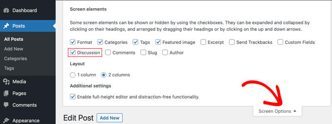 Assicurati che l'elemento Schermo Discussioni sia selezionato