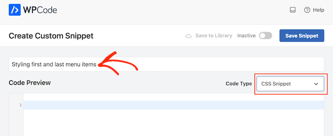 Stile dei primi e ultimi elementi del menu utilizzando WPCode
