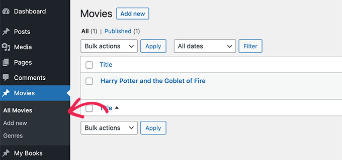 Aperçu du type de publication personnalisé