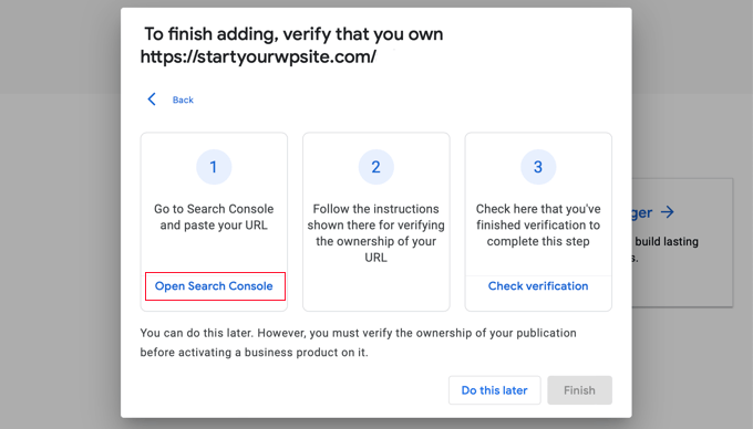 Verifique se você é o proprietário do site usando o Google Search Console