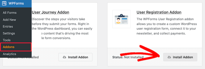 Installa componente aggiuntivo per la registrazione utente