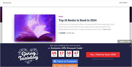 OptinMonster footer bar preview