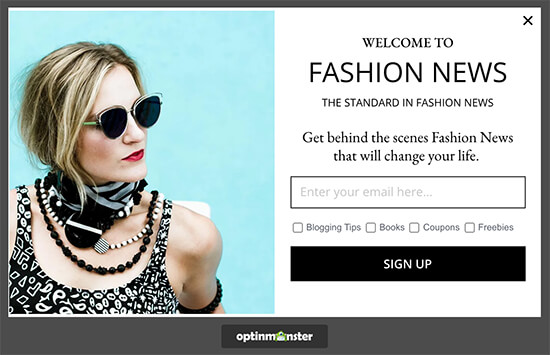 Modulo di iscrizione alla newsletter con caselle di controllo per le categorie