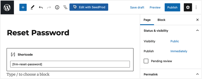 Adding a custom password reset form using shortcode Adding a custom password reset form using shortcode