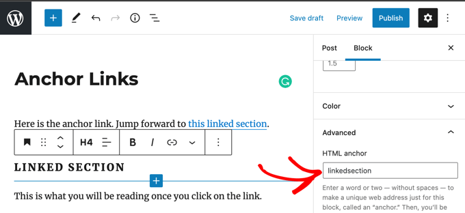 referenceanchorlinkexample Linkurile de ancorare se bazează pe atributele ID de ancorare HTML