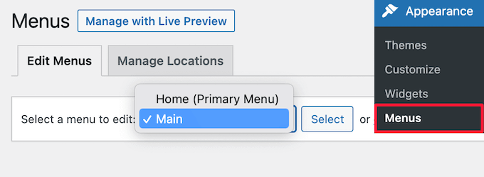 Välj WordPress navigeringsmeny Välj WordPress navigeringsmeny
