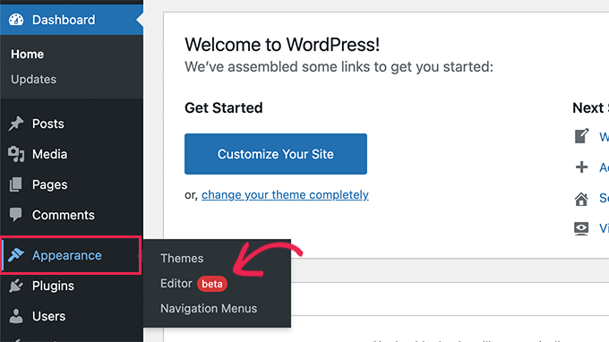 Lancio dell'editor del sito in WordPress 5.9