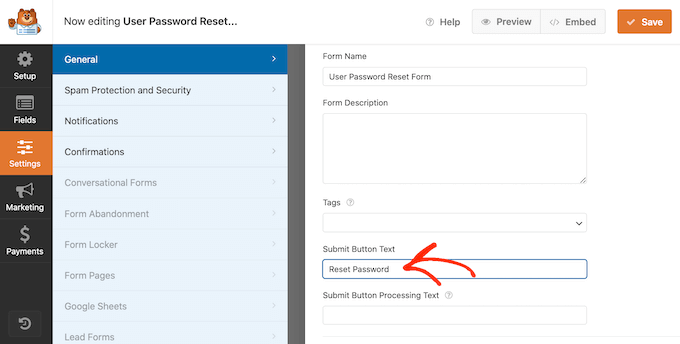 Customizing the text in a password reset form Customizing the text in a password reset form