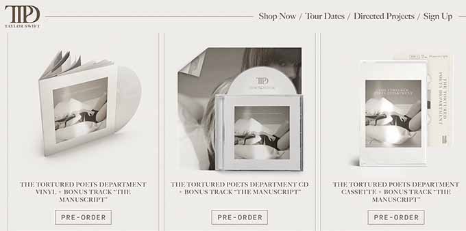 Taylor Swift website Taylor Swift website