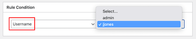 Aggiungi regola di reindirizzamento per nome utente