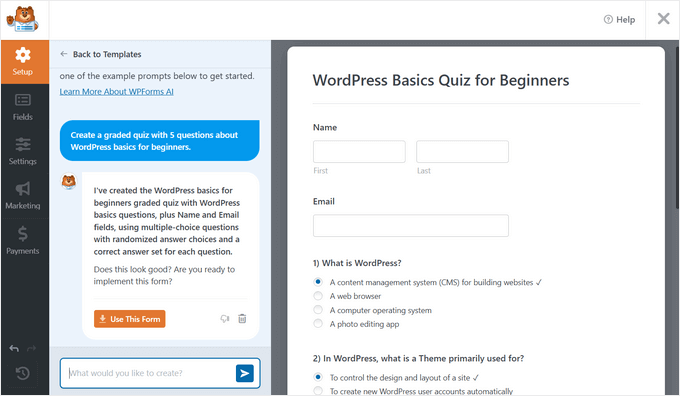 How to create an interactive quiz using WPForms and AI 
