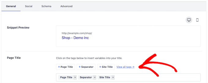 Titlul paginii de magazin AIOSEO