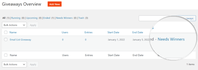 Clic necessari per i vincitori