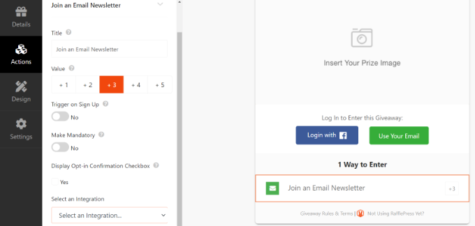 Modifica le impostazioni delle azioni