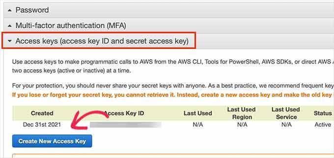 Gerar novas chaves de acesso