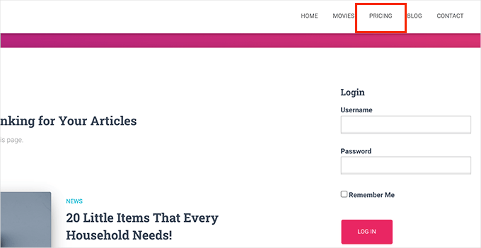 Prévia do site de assinatura de vídeo