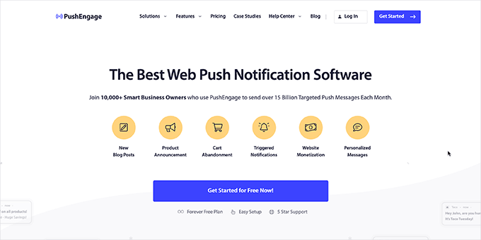PushEngage website's homepage PushEngage website's homepage