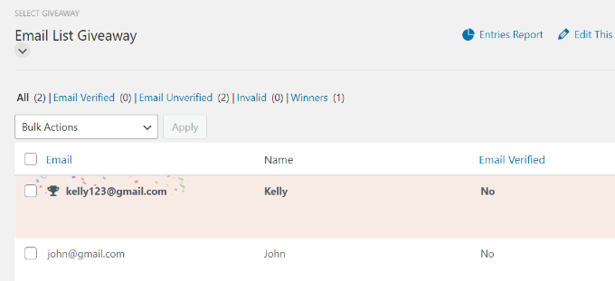 Vedi il vincitore in evidenza