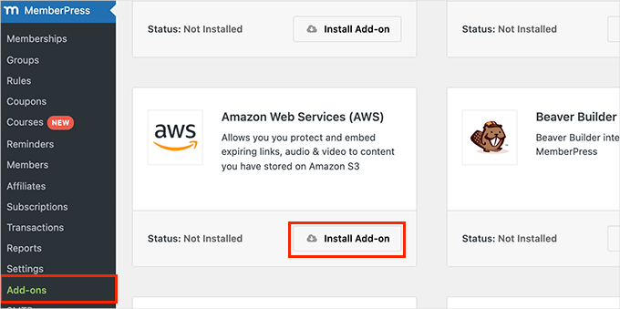 Add-on MemberPress AWS