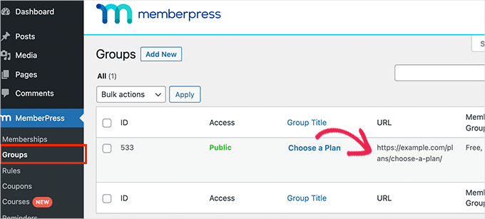 Copie a URL do seu plano
