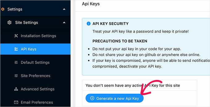 Generate API keys Generate API keys