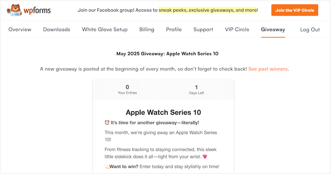 Un esempio di concorso WPForms, creato utilizzando RafflePress