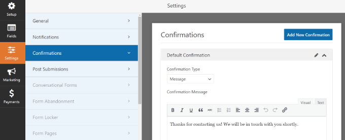 Confirmation settings Confirmation settings