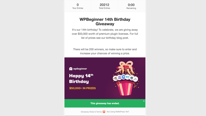 An example of a viral giveaway, created using RafflePress