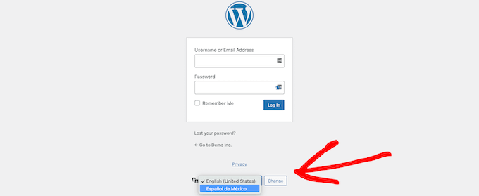 Exemplu de comutator de limbă pe ecranul de conectare Exemplu de comutator de limbă pe ecranul de conectare