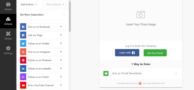 RafflePress' user-friendly, drag and drop editor 