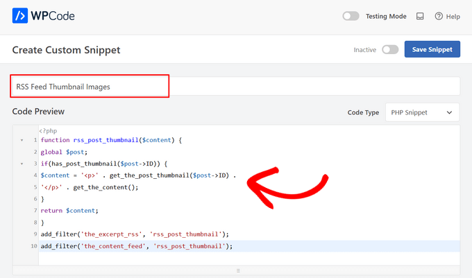 RSS feed code for thumbnail images WPCode