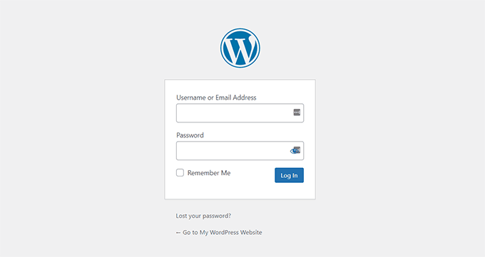 Standard WordPress login screen example Standard WordPress login screen example