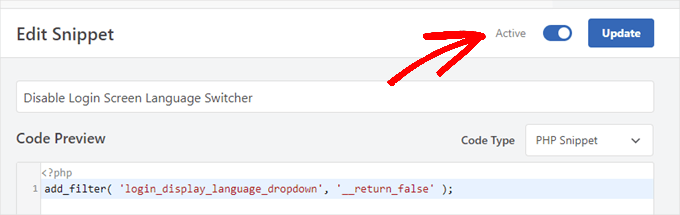 Attiva l'interruttore per disabilitare il selettore della lingua