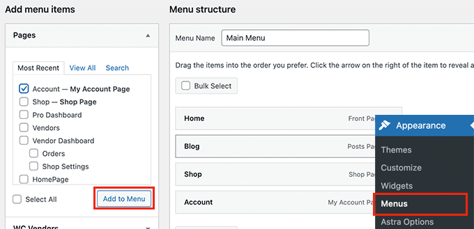 Add account page to menu Add account page to menu