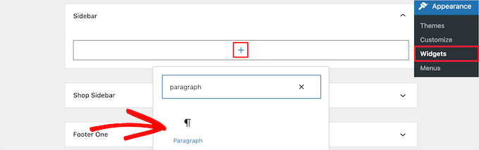 Yeni paragraf widget bloğu ekle