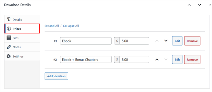 Add price variation for ebook in EDD