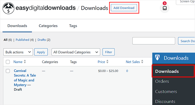 Click Add Download button in EDD