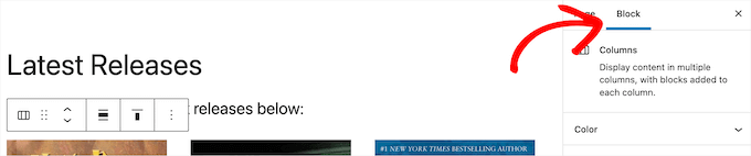 Block-Menüoption auswählen