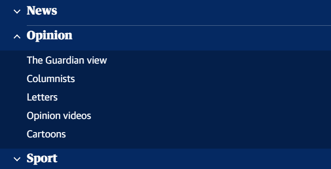 An example of a collapsible menu.