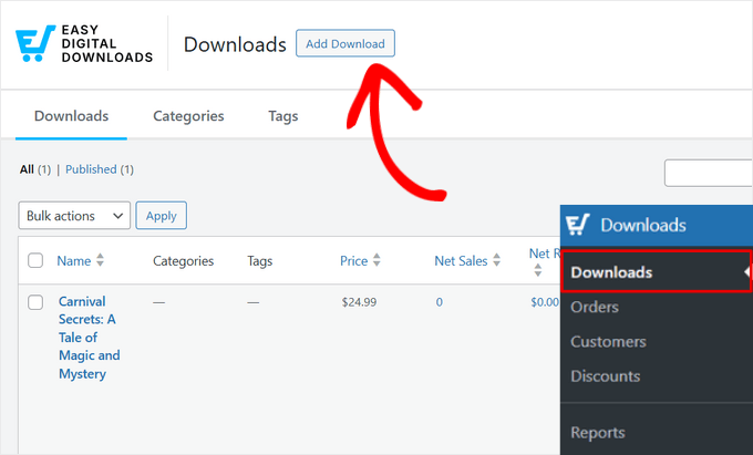 Click Add Download button in EDD
