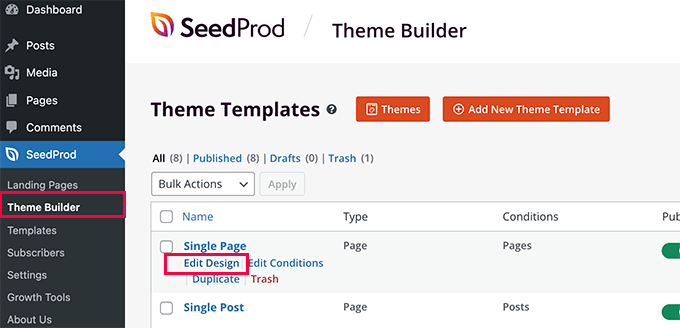 Bir tema şablonunu düzenleme