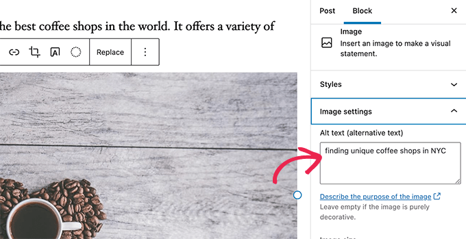 Usar tu frase clave de enfoque en el atributo Alt para una imagen Usar tu frase clave de enfoque en el atributo Alt para una imagen