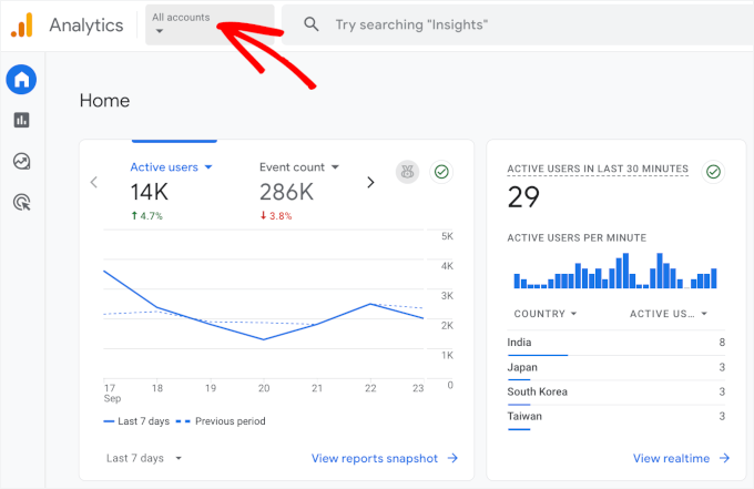Choose a website property in GA4 Choose a website property in GA4