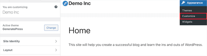Gehen Sie zum WordPress Theme Customizer