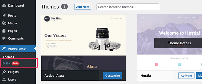 WordPress'te yeni tam site düzenleyicisini başlatın