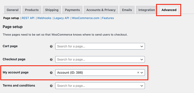 Select account management page Select account management page