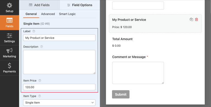 Configure the Single Item Field Configure the Single Item Field